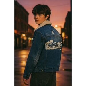 The Tubbo Moment Men's By‎ the Sea X Revolt Collab Denim Jacket Sherpa Collar- S